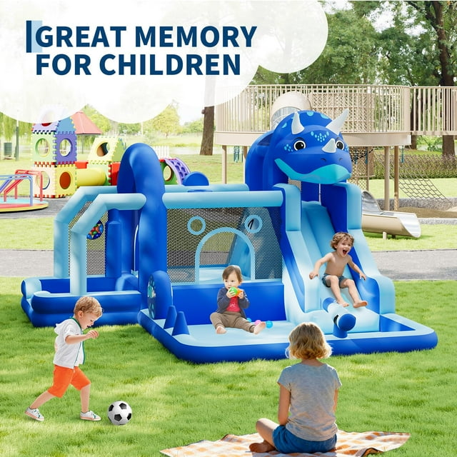 Kojooin Bounce House Inflatable Bouncer with Slide and Water Features, Oxford Dinosaur Jumping Castle with Air Blower