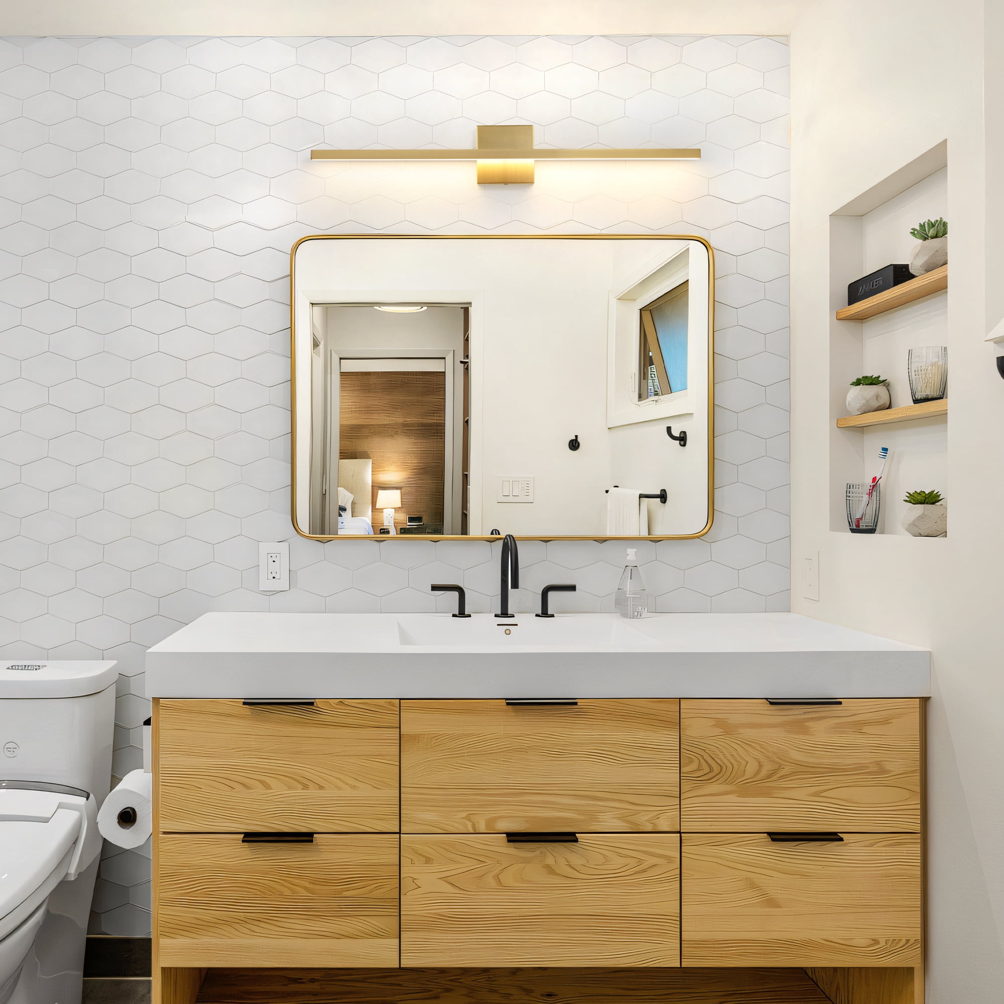 Vanity Light for Bathroom Lighting Fixtures Over Mirror Dimmable Integrated LED 32 inch Modern Vanity Lights Gold Bathroom Light Bar Bath Wall Sconce