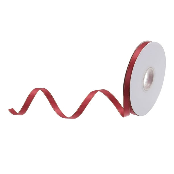 Uxcell 50 Yardas 0.4" Cinta de Satén Rojo Vino con Bordes Dorados Cinta Doble Cara Rollo Lazo