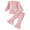 thumbnail image 4 of WUANDIXFA Toddler Girl Outfit I LOVE MY MOMMY/DADDY Short Sleeve T-Shirts Flared Pants Little Girl Summer Clothes (Pink, 6-12 Months), 4 of 9