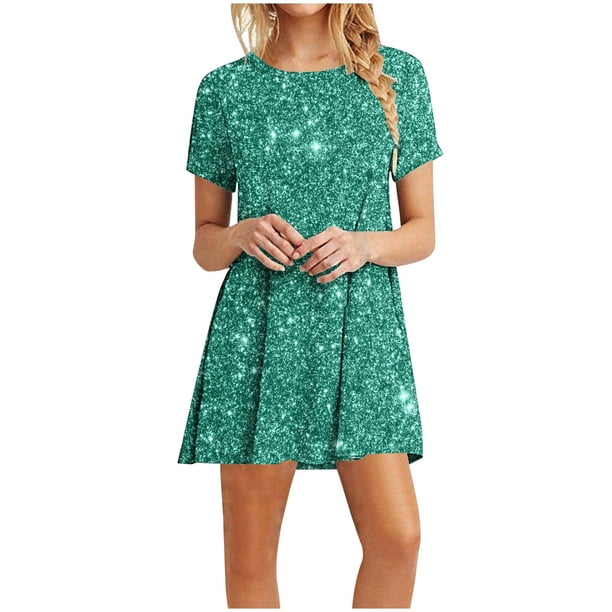 Vestidos de Verano de Mujer Cuello Redondo Manga Corta Impreso, Ligero Y Cómodo Vestidos Casuales para Mujeres