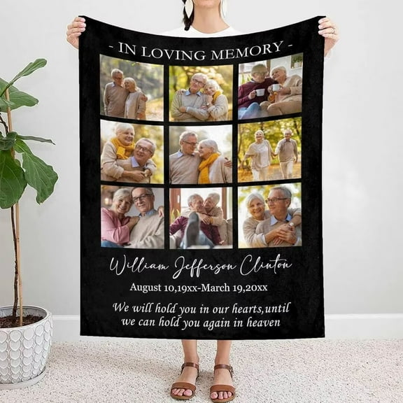 AISENIN Customized Memorial Photo Blanket Custom Memory Blanket with Picture for Loved One Lost Personalized Sympathy Throw Blanket for Loss of Mom Dad Pet Husband