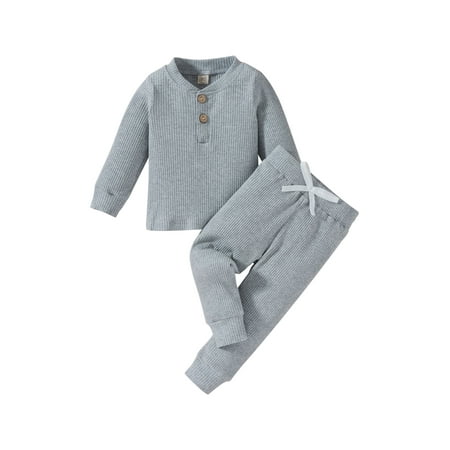 

TheFound Toddler Baby Boy Ribbed Outfits Long Sleeve Pullover Sweater Tops Elastic Waist Pants Spring Fall Clothes