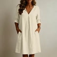 thumbnail image 7 of Horkkom Mini Dresses for Women Summer V Neck Long Sleeve Sundresses Solid Color Loose Casual Beach Dresses with Pockets L, 7 of 7
