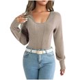 thumbnail image 3 of Sudadera con capucha de buceo,Suéter de punto con cuello en V para mujer, jersey informal de manga larga, blusa de poliéster, corte holgado para uso diario, sopatenor, 3 of 9