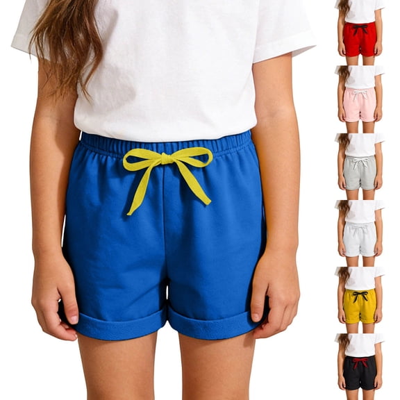 Axiiglly Girls Boys Shorts Straight Rolled Cuffs Loose Stretch Pull On Shorts Soft Comfy Cotton Summer Shorts, Size 1-8 Years