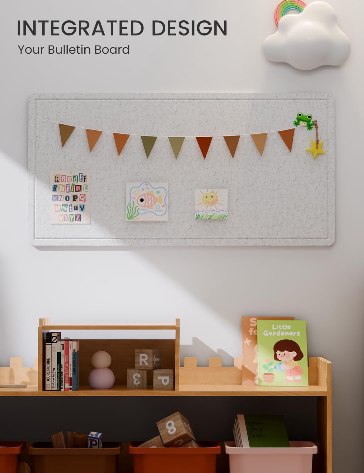 Bulletin Board  35" X 17.5" Cork Alternative With 12 Safe Removable Adhesive Tabs Foldable Felt Pin For Home Office Classroom Bedroom Entryway Walls- Light Gray