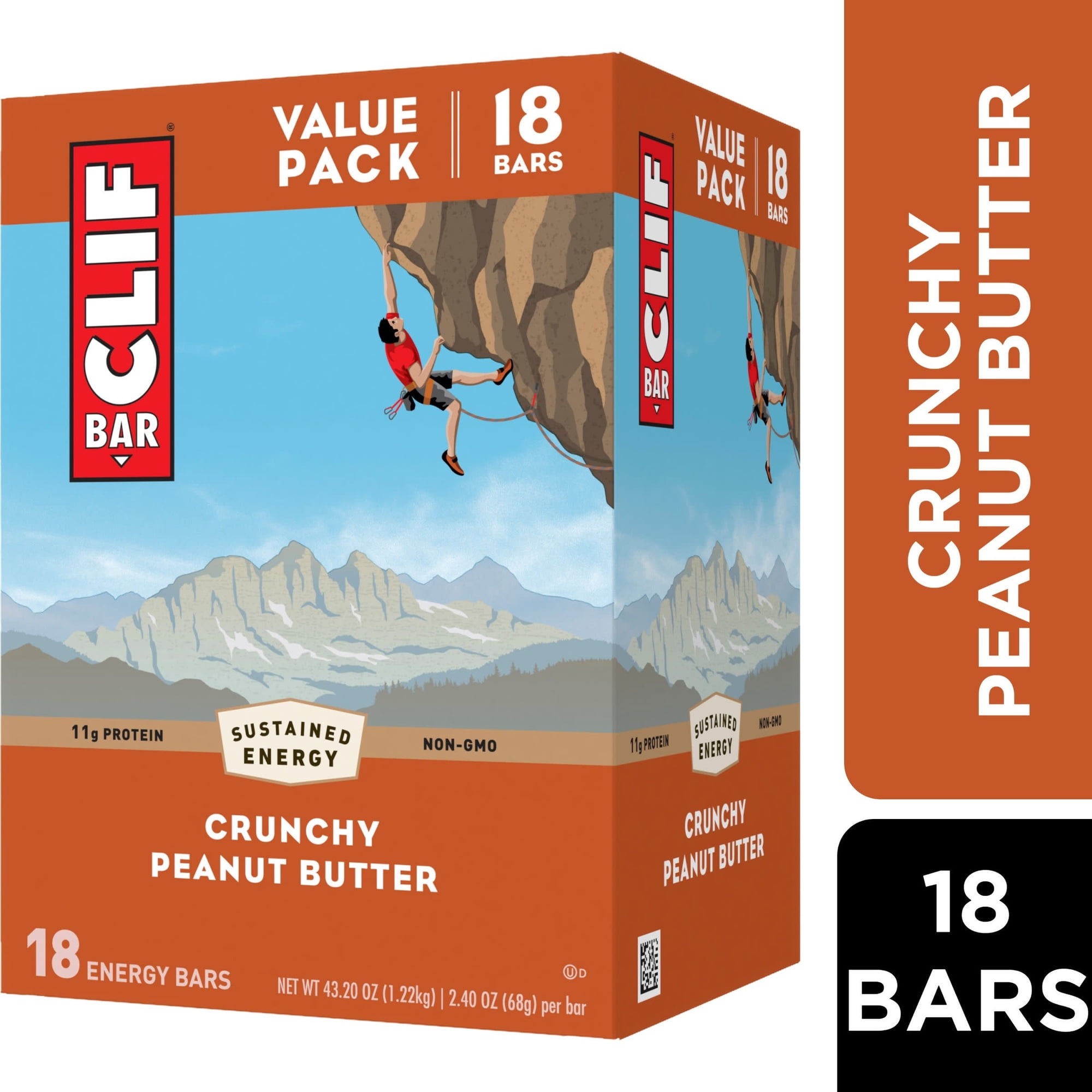 CLIF BAR - Crunchy Peanut Butter - Made with Organic Oats - 11g Protein - Non-GMO - Plant Based - Energy Bars - 2.4 oz. (18 Pack)