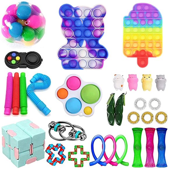 TIK Tok 30Pcs Sensory Fidget Toys Pack Push Bubble Pop Toy Stress Anxiety Relief Toys Set Fidget Toys Bag for ADD OCD Autistic Children Adults Anxiety Autism (30PCS E)