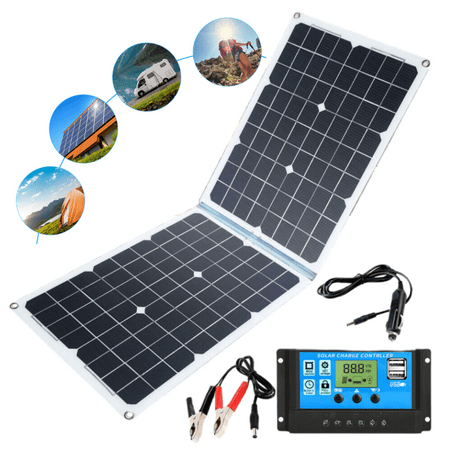 

Foldable Solar Panel – 100W Portable Solar Panels Battery Charger USB Power Bank Station for Camping Cell Phone Tablet and 5-18V Devices