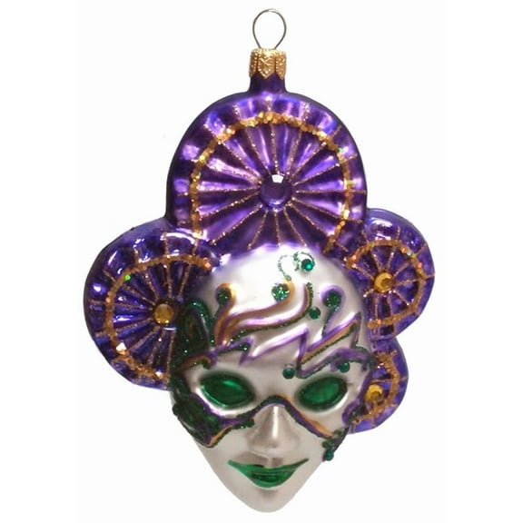 Green and Purple Venetian Mask Polish Blown Glass Christmas Ornament Decoration