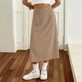 thumbnail image 5 of Npasoilc High Waist A-Line Skirt for Women Summer Solid Color Side Split Elastic Waist Casual Midi Skirt With Pockets, 5 of 6