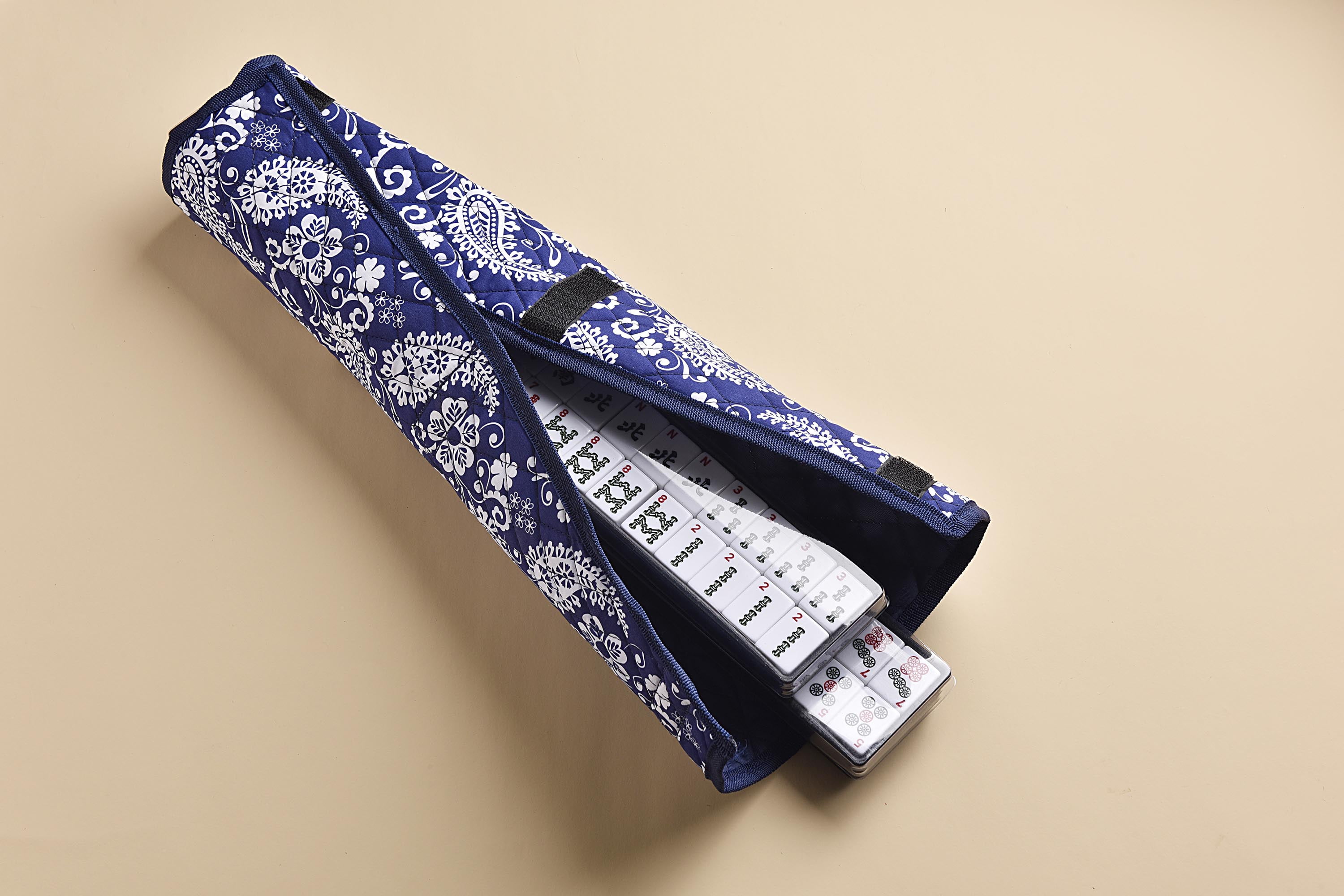 American Mahjong Set, Blue Paisley Carrying Bag,166 Premium White Tiles,4 All-in-One Color Rack/Pushers Complete Mahjong Tiles Set (Ma Jong, Mah-Jongg)