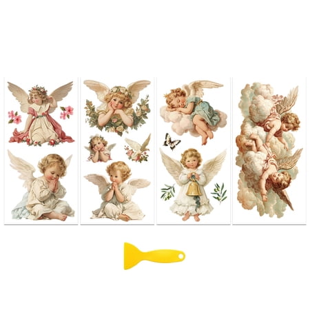 4Pcs PVC Waterproof Decorative Stickers Self Adhesive Decals for Furniture Decoration Angel Fairy 300x150mm