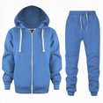 thumbnail image 2 of 7-8T Boys Girls Winter Outfits Set 2 Piece Round Neck Solid Color Printed Hoodie Sweatshirt And Pants Long Sleeve School Casual Fall Winter Elastic Waist Sets for 3-12 Years,Blue, 2 of 6