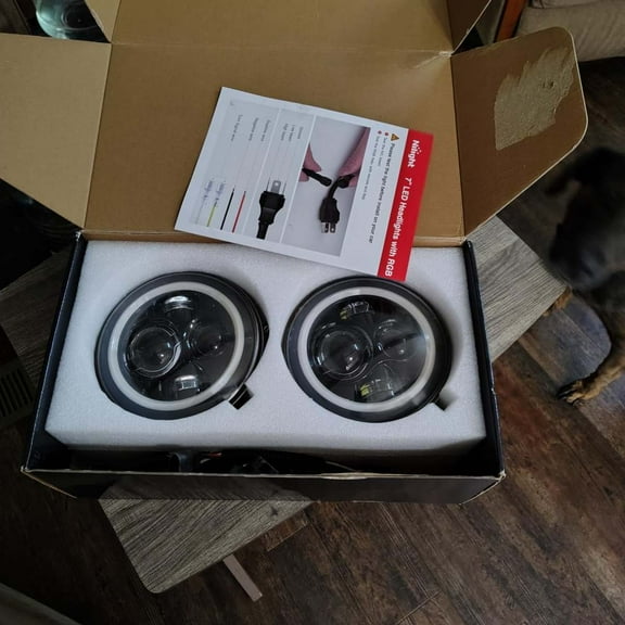 Pre-Owned Nilight 7 Inch Round LED Halo Headlights w/Turn Signal Amber Light Blue DRL High Low Beam 7” Headlight Compatible with 2007 2008 2009 2010 2011 2012 2013 2014 2015 2016 2017 2018 Wrangler JK JKU