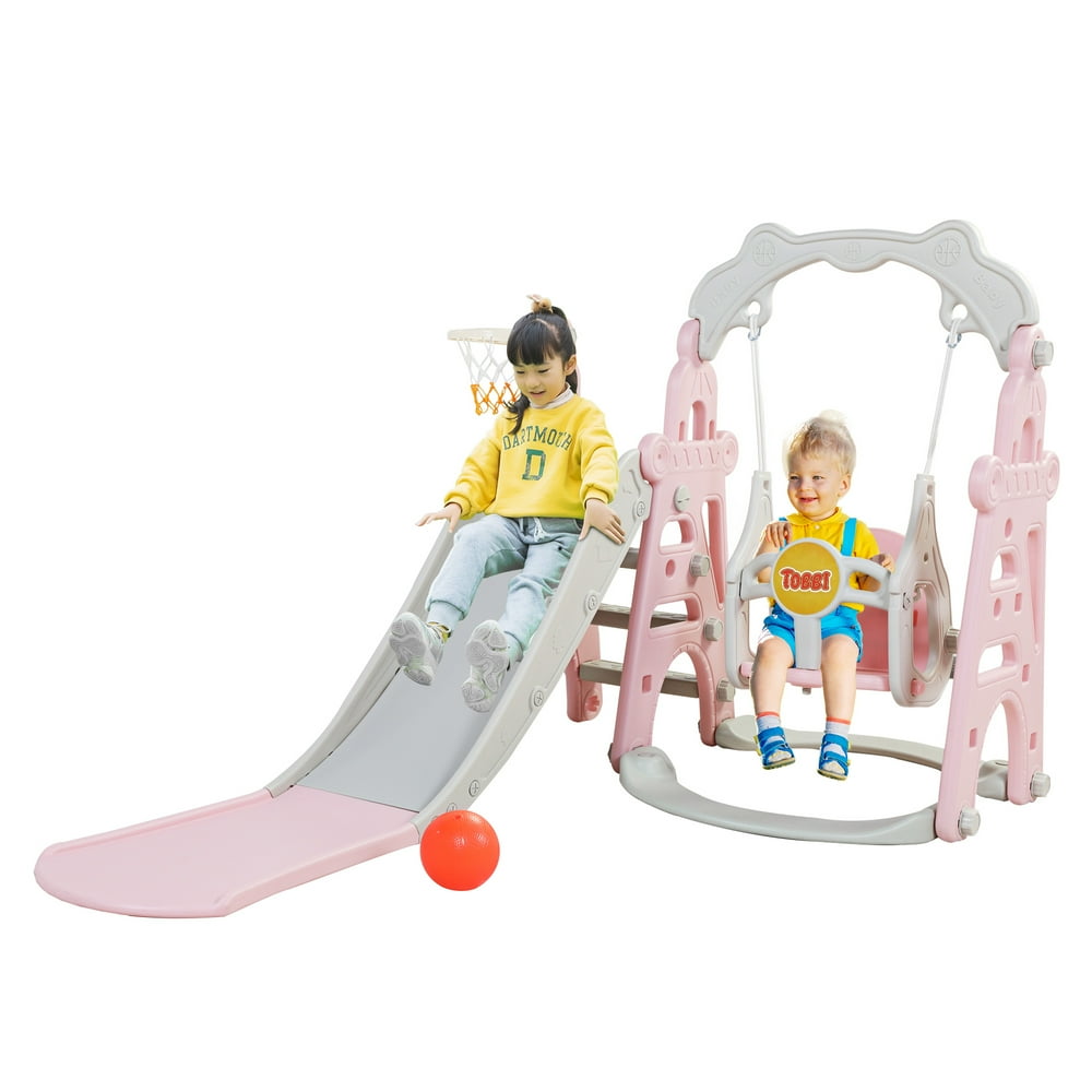 TOBBI 4 in 1 Slide and Swing Set for Toddlers, Indoor Outdoor Slide