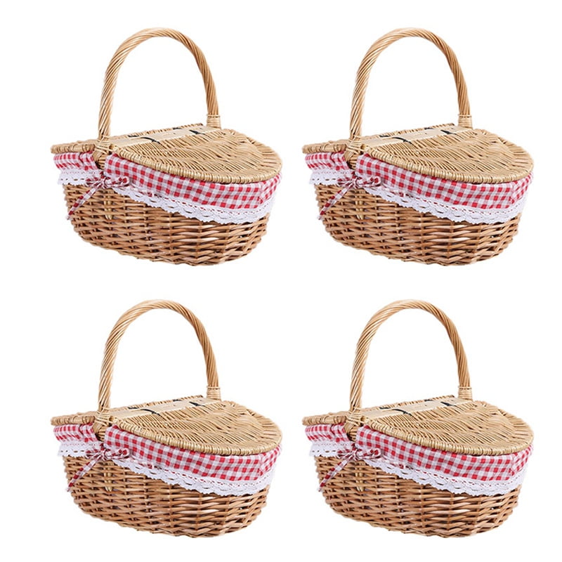 4X Country Style Wicker Picnic Basket Hamper with Lid and Handle