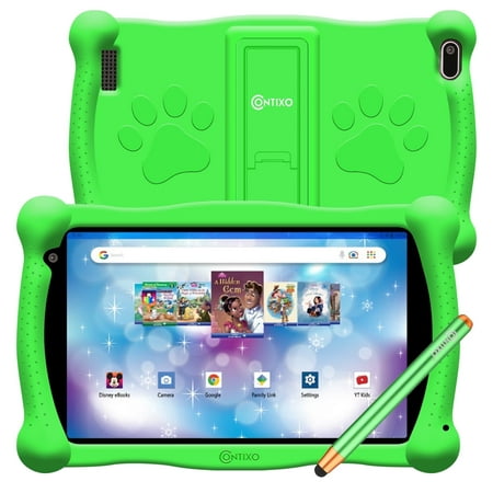 Contixo Kids Tablet, 7'' Tablet for Kids with 50 Free Disney Stoires, 32GB, Parental Controls, 2.4GHz, Android Tablet for Ages 3–7, WiFi, Silicone Case & Stylus, Summer Holiday Gift, Green