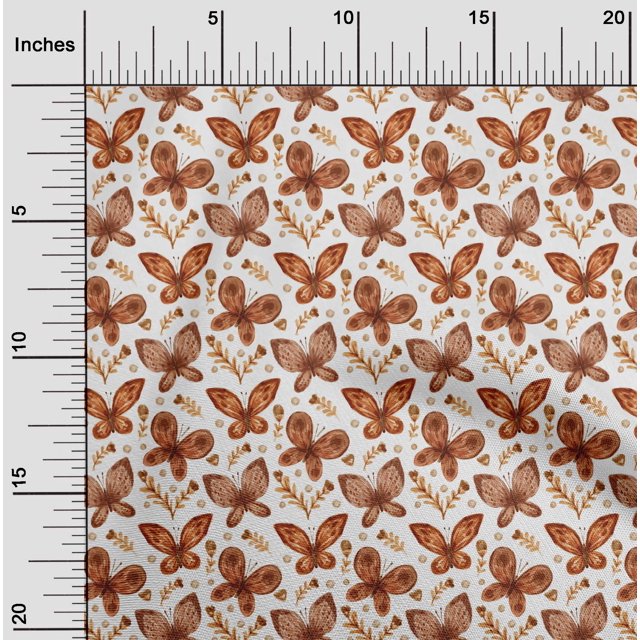 oneOone Rayon Rust Brown Fabric Insect & Floral Feather Craft Projects Decor Fabric Printed By The Yard 56 Inch Wide
