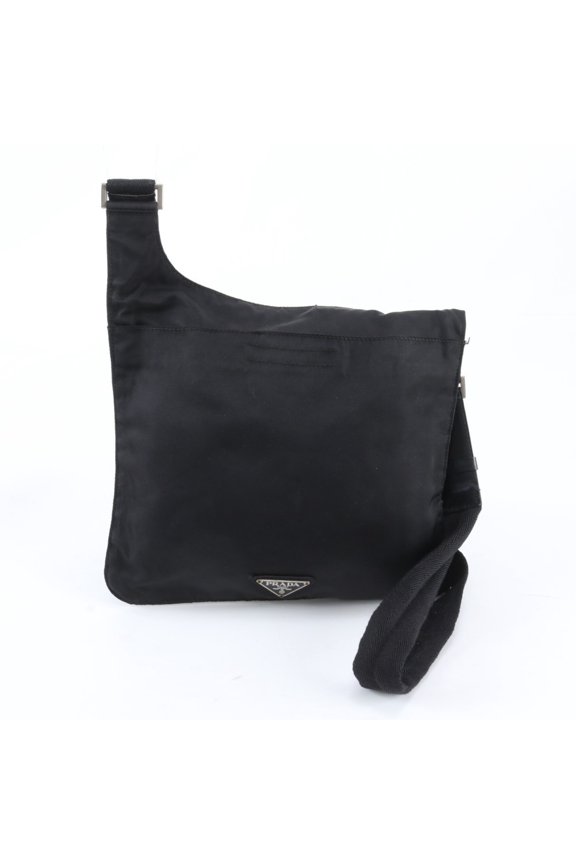 Pre-Owned Prada Tessuto Nylon Triangle Logo Leather Shoulder Bag Messenger Black Men's