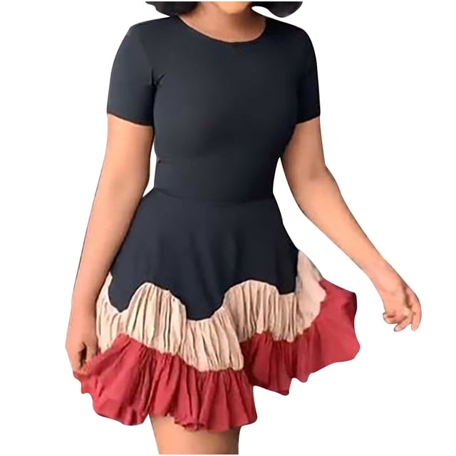 Bigersell Robes Vintage Mode Été Décontractée Manches Courtes Plage Robes d'Été Femme Robe Chemise Robes, Style 34440, Noir TG