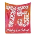thumbnail image 1 of 75th Birthday Soft Flannel Fleece Throw Blanket, 75 Number with Floral Details and Swirls Little Stars, Cozy Plush for Indoor and Outdoor Use, 50" x 60", Pink Orange and White, by Ambesonne, 1 of 6