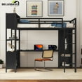 thumbnail image 2 of Bellemave Full Size Loft Bed with Desk and Storage, Metal Loft Bed Frame with Wardrobe, Storage Cubes and Shelves, Space Saving Loft Bed with Guardrails for Teens, Black, 2 of 10