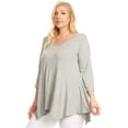 thumbnail image 3 of Women's Plus size Knit Asymmetrical 3/4 Sleeve V-Neck Tunic Tops, 3 of 5