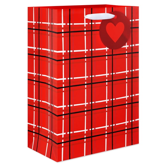 American Greetings 10 in. Valentine's Day Medium Gift Bag with Heart Tag, Plaid Design (1-Count)
