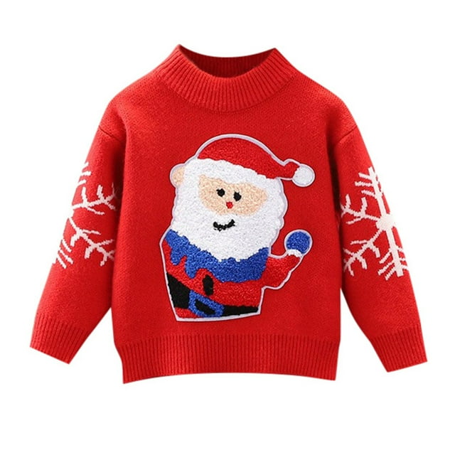 DuoJiaJ Chandail Tricoté de Noël pour Tout-Petit Bébé Fille Garçon, Double Couche, Épais, Col Rond, Manches Longues, Chandail, Vêtements d'Automne et d'Hiver 2-3 Ans