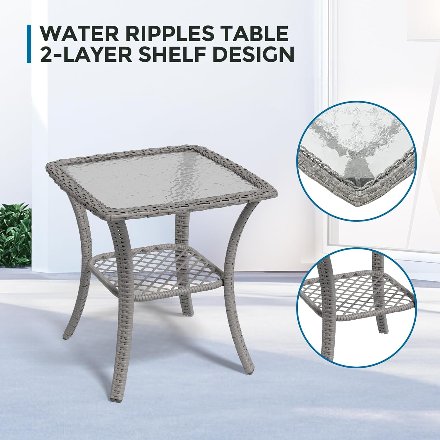 ELPOSUN 3-Piece Outdoor Rocking Chairs, Wicker Patio Furniture with Thickened Cushions and Table for Porch