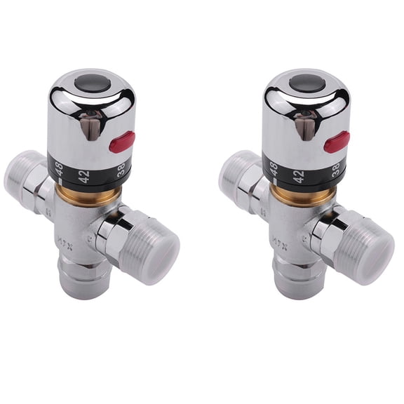 2X Solid Copper 3-Way Thermostatic Mixing Valve 3/4 Inch Solar Water Heater Valve Regulating Temperature Control Valve