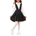 thumbnail image 2 of YUANxueke Girls V Neck Pleated Suspender Skirt, Solid Color Sleeveless High Waist Dress, Kids School Uniform Class Outfits, 2 of 6