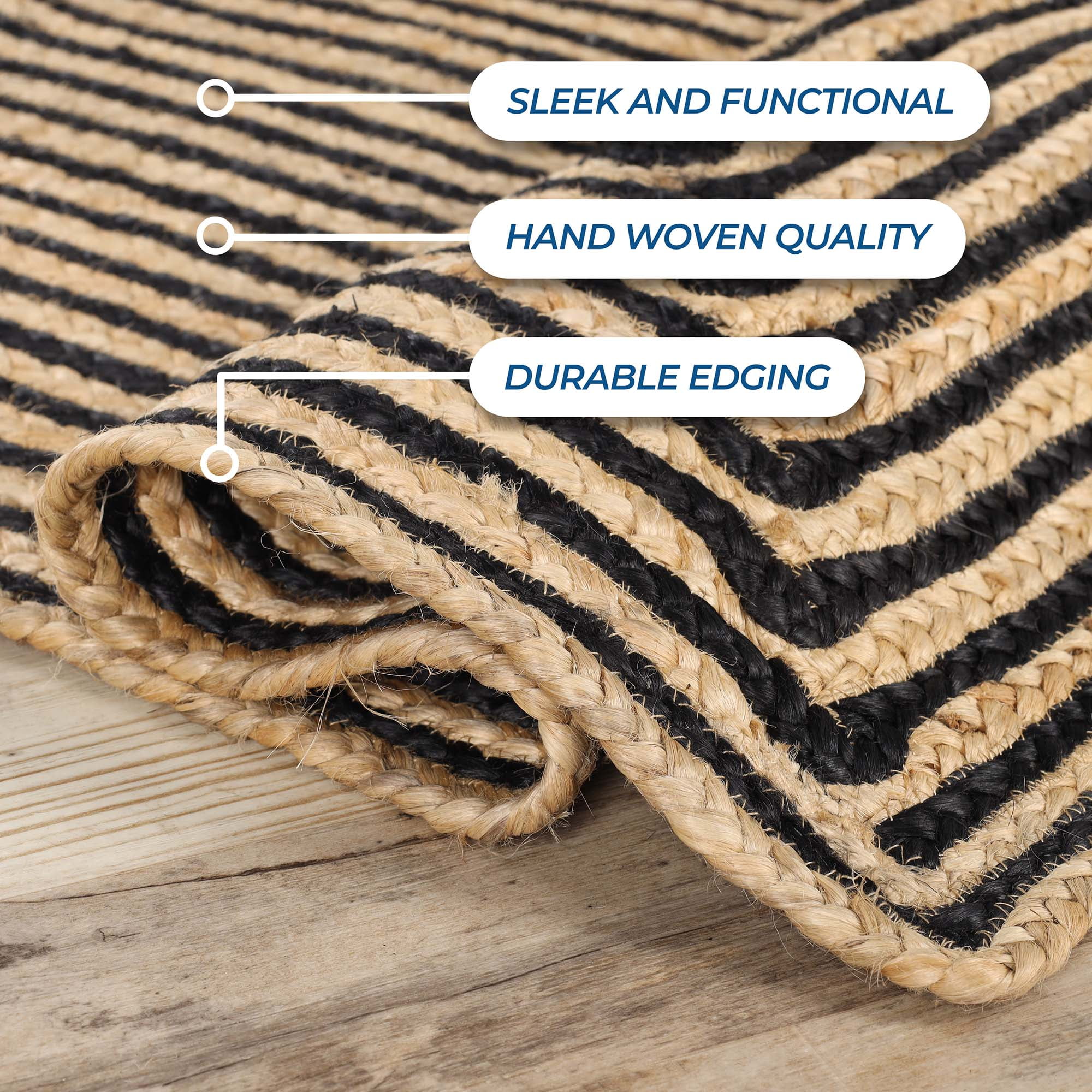 Superior Braided Jute Handwoven Indoor Outdoor Area Rug, 5' x 8', Black