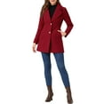thumbnail image 2 of INSPIRE CHIC Manteau d'Hiver Élégant pour Femme à Revers Cranté, Boutonné, à Simple Boutonnage, Rouge, P, 2 of 5