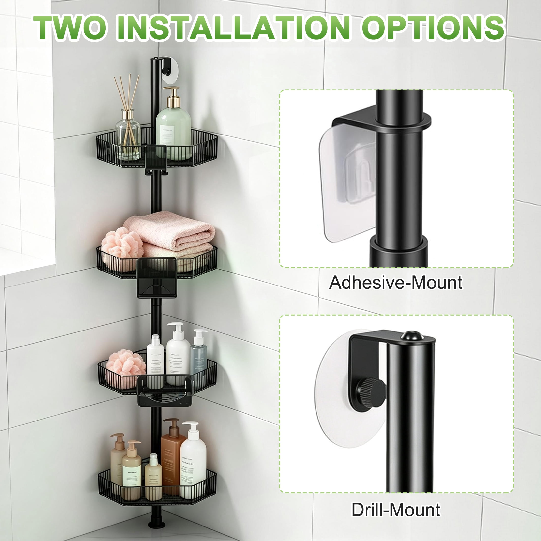 GARITIN 4-Tier Corner Shower Caddy, Bathroom Corner Storage Shelf, Wall Mount Shower Organizer for Shower & Bathtub Corner