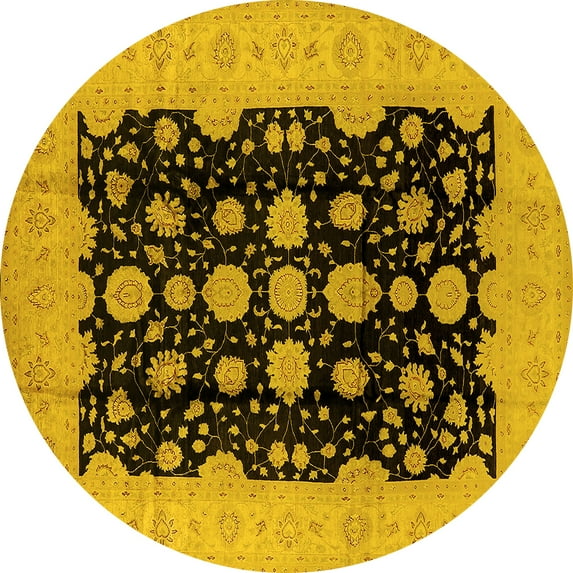 Ahgly Company Indoor Round Oriental Yellow Industrial Area Rugs, 7' Round