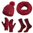 thumbnail image 1 of GDREDA Winter Solid Color Warm Hat Scarf And Gloves Three Piece Set for Comfort and Style Wine,One Size, 1 of 7