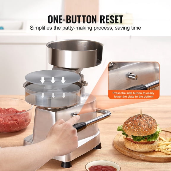 Heavy Duty 150mm Hamburger Patty Maker with 1000 Papers - Commercial Kitchen Equipment, Stainless Steel Burger Press Machine for Perfectly Shaped Beef Patties Every Time