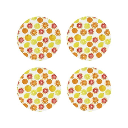 

Fuzoiu Lemon Orange Print Leather Coasters Set Drink Coasters Set of 4 for Tabletop Protection Durable PVC Coasters Home Décor and Housewarming Gift-Round Shape