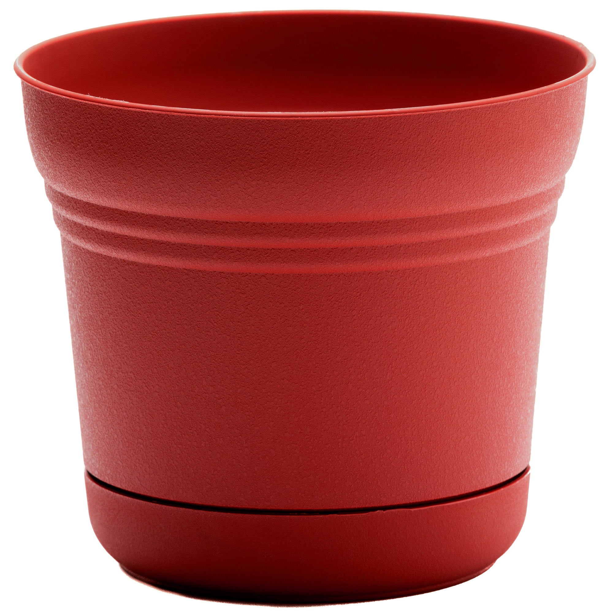 Bloem 10in Saturn Round Resin Planter with Saucer Burnt Red