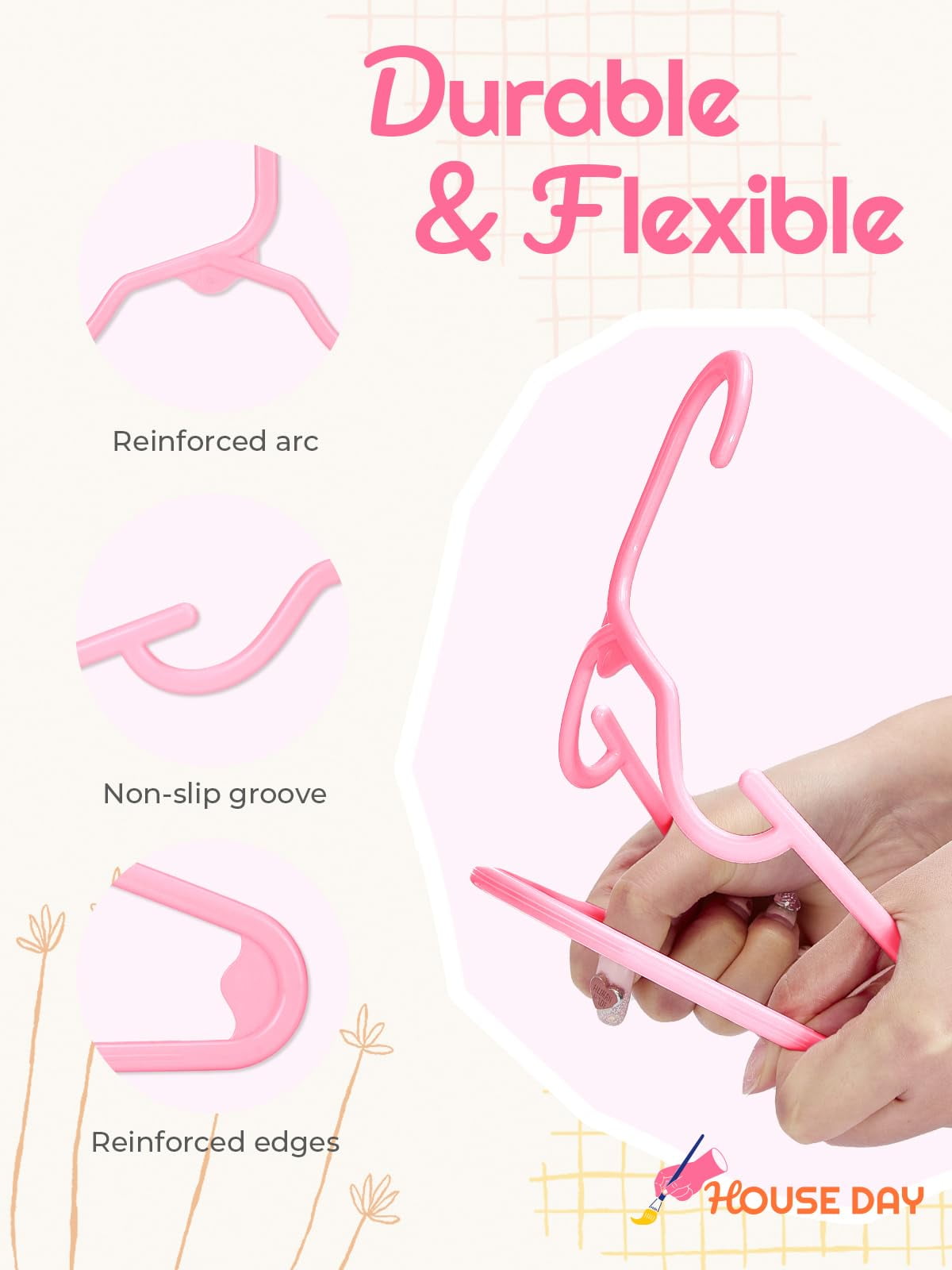 ACSTEP Baby Hangers 60 Pack, 11 Inch Kids Plastic Hangers, Non-Slip Baby Hangers for Closet, Baby Clothes Hangers for Pants Shirts Outfit Onesie, Pink
