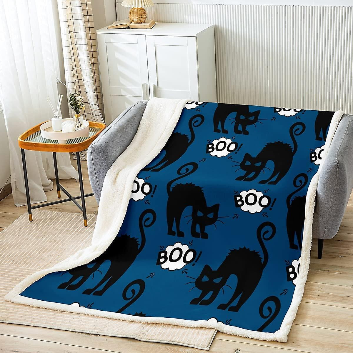 Black Cat Bat Throw Blanket Nightmare Before Christmas Fleece Blanket
