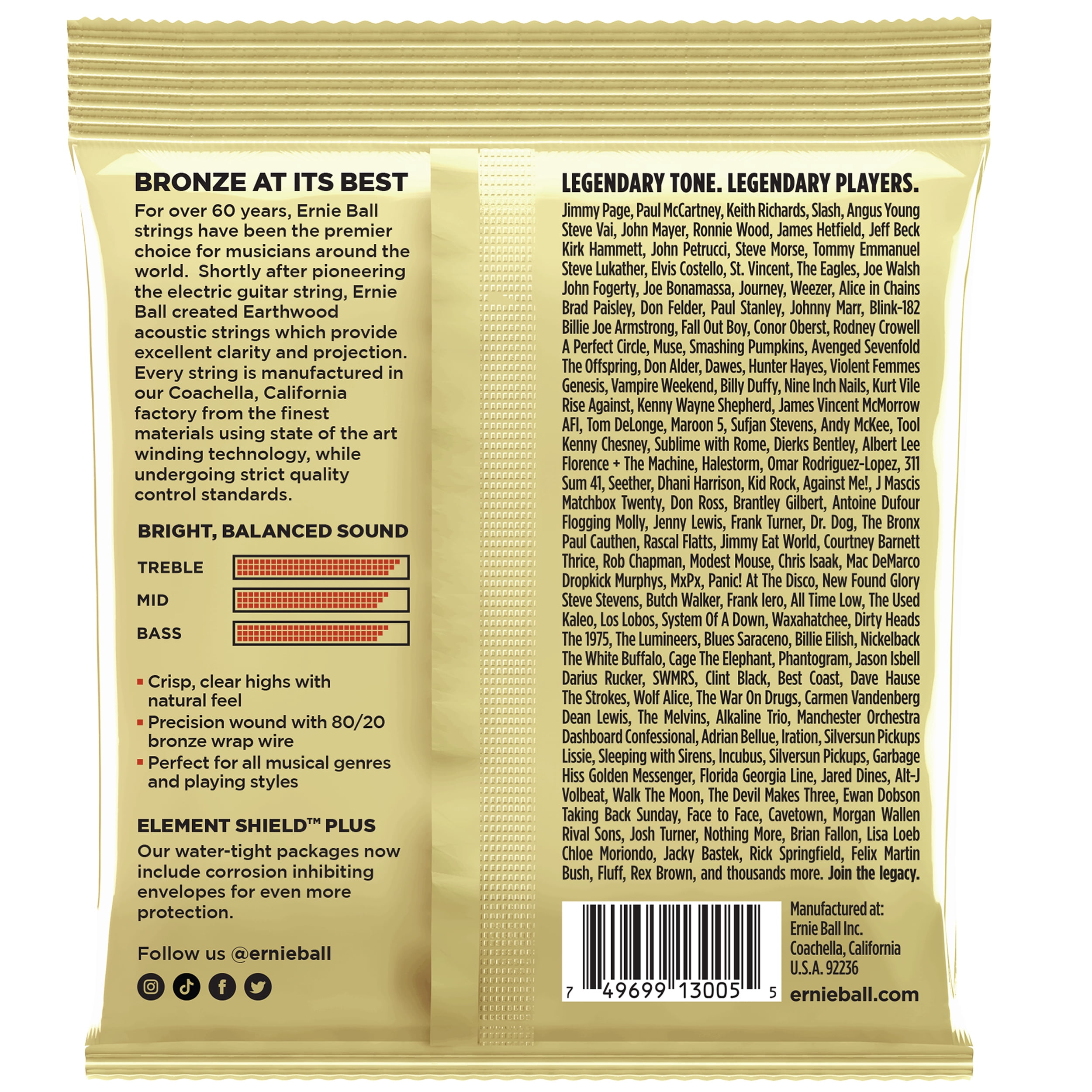 Ernie Ball Earthwood Custom Medium 80/20 Bronze Acoustic Guitar Strings 3 Pack 12.5-56 Gauge