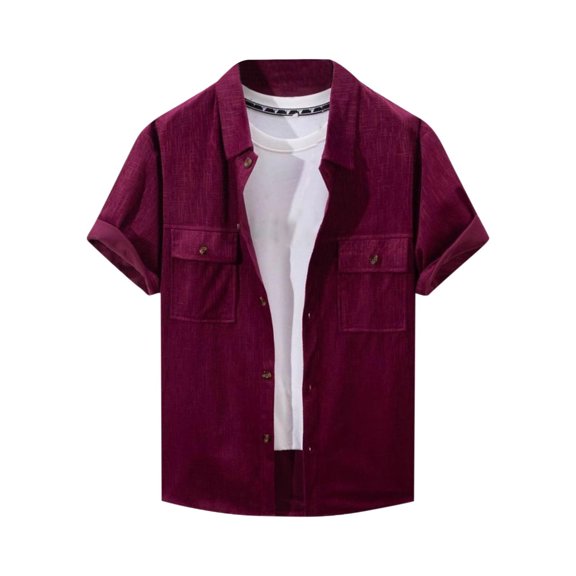 Klisyaur Fashion Blouses for Mens Short Sleeve Button down Summer Solid Color Clothes Classic Basic Tops