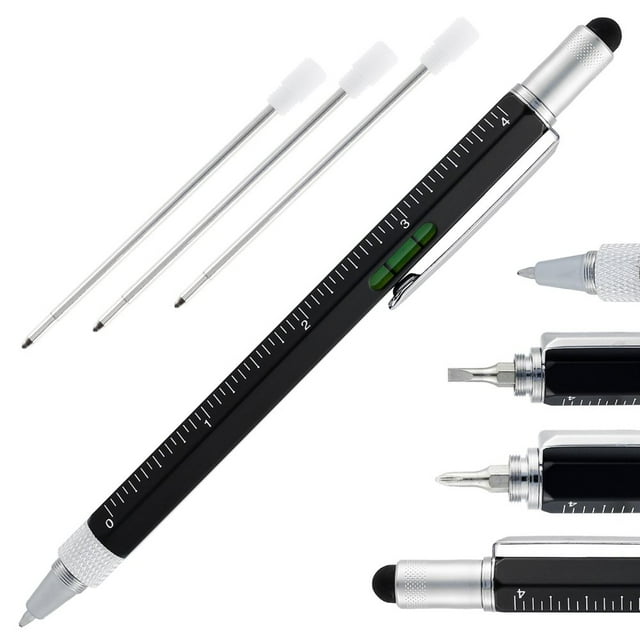 MesaSe Multi Tool Pen 6 In 1 Ballpoint Pen with Ruler Level Cross Flat Head Screwdriver Touch Screen Pocket Multitool Pen