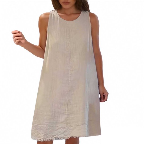 Vestido sin mangas de cuello redondo liso para mujer - Vestido informal con bolsillos, poliéster y spandex, tallas reales - S-XXXL