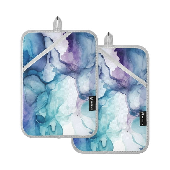 ALAZA Blue and Purple Marble Pot Holders Set of 2 Heat Resistant Kitchen Oven Mitts