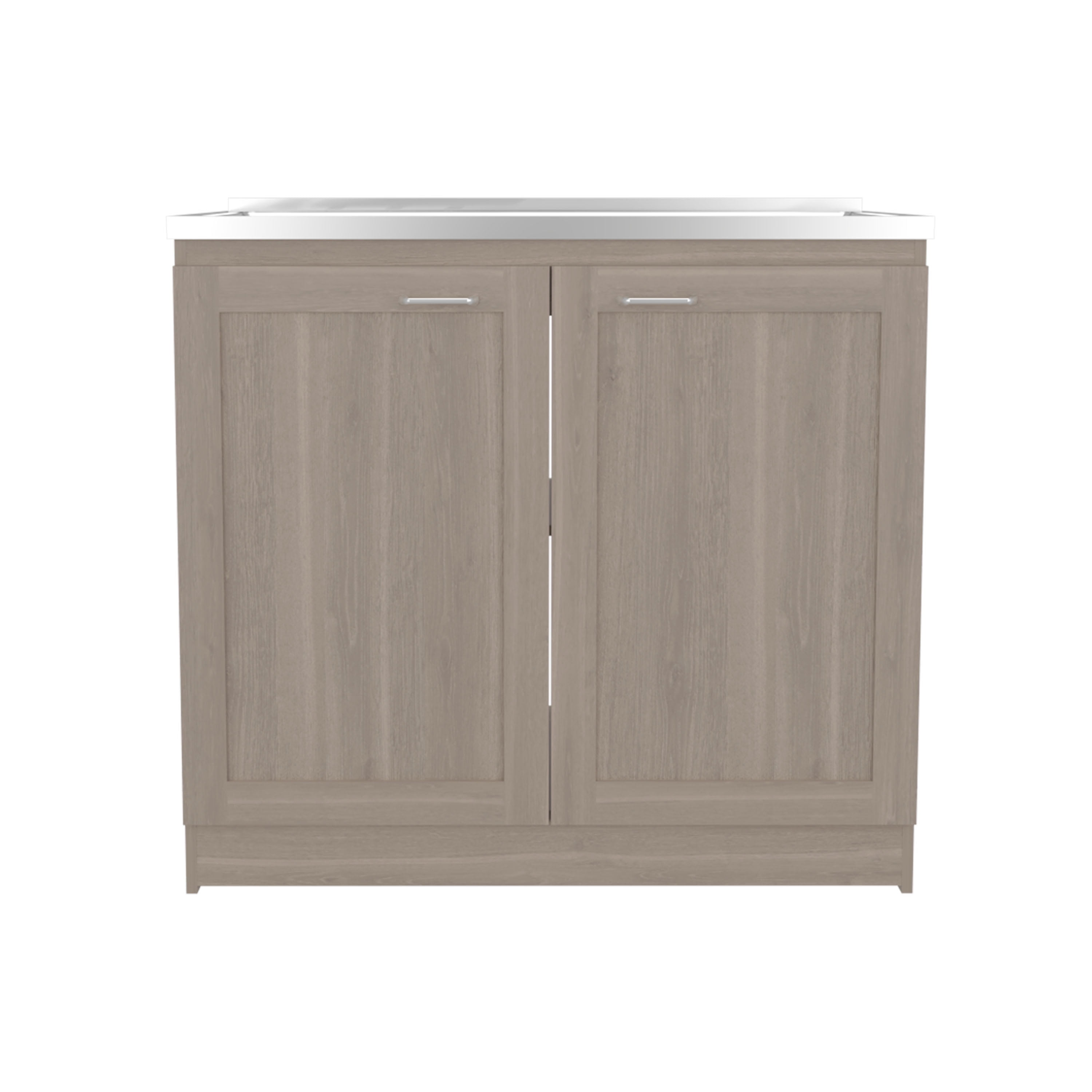 LiviNest Zurich 39" Utility Sink Cabinet: Stainless Steel Sink & Storage for Garage & Laundry Room - Light Gray Modern Base Cabinet with Two Doors & Shelves